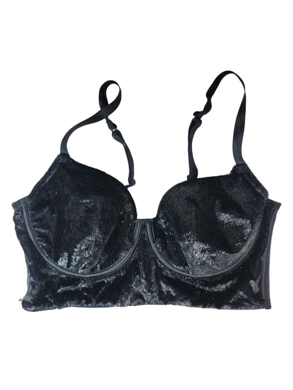 Victoria's Secret Very Sexy Balconet Velvet Bra Black 36C Underwire Adj Longline